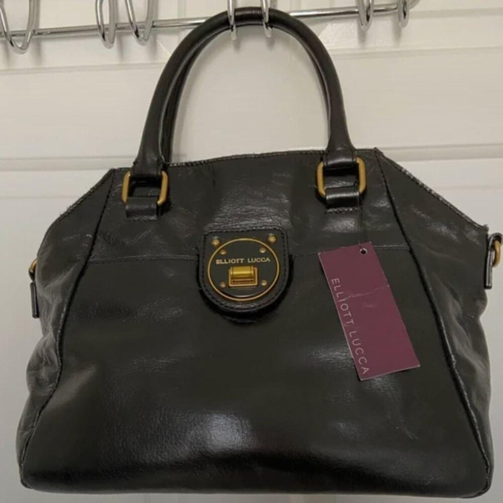 NWT Navy Elliott Lucca Leather Satchel Crossbody Purse